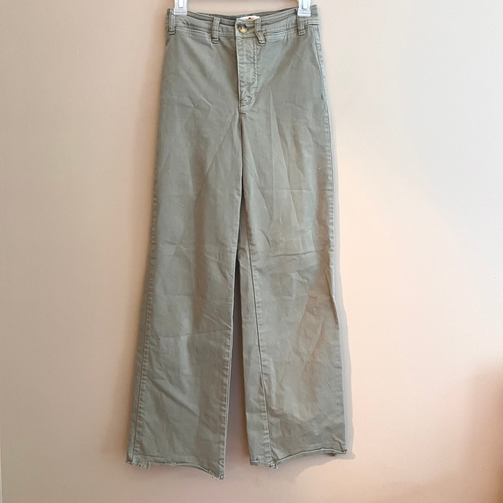Marine Layer Allison Wide Leg Pants Olive Green Khaki Raw Hem Size 4 Resort 2023